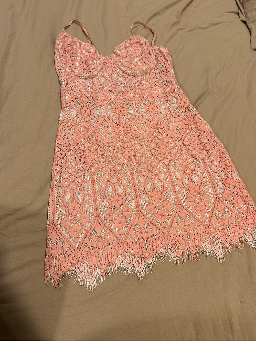 Express Peach Lace Spaghetti Strap Mini Dress